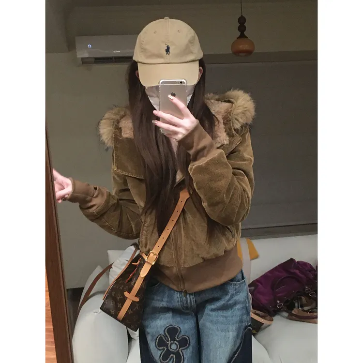 【fu智ｅn同款】派克服环保大毛领秋冬超厚韩版棉服女百搭设计感外套