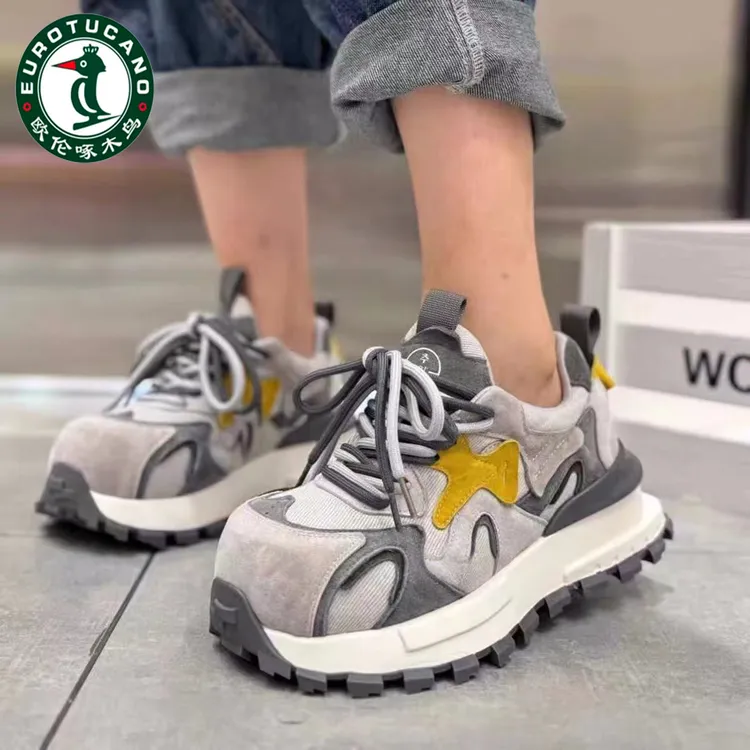 欧伦啄木鸟2025秋季新款运动休闲鞋女韩版厚底增高老爹鞋女阿甘鞋