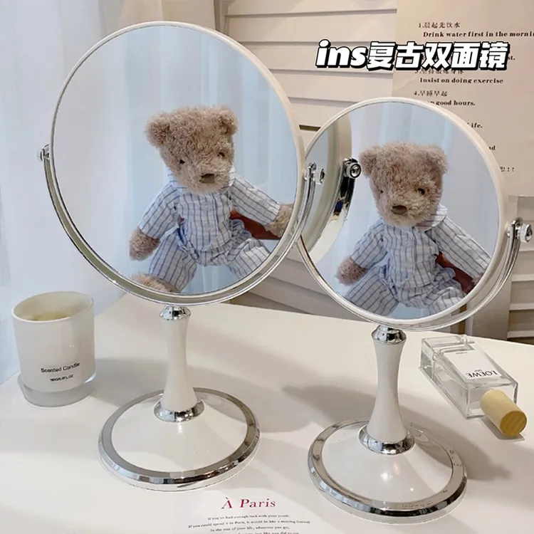 台式双面网红美妆放大镜子复古化妆镜家用桌面学生宿舍卧室梳妆镜