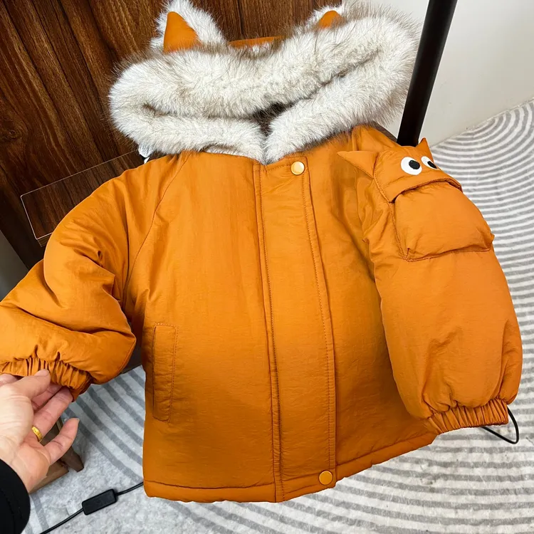 小怪兽棉服儿童加绒加厚棉衣外套毛领2025冬新款