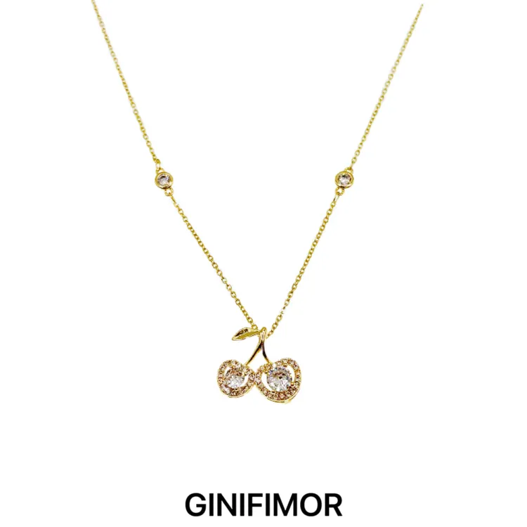GINIFIMOR 铜合金锆石项链 a716 微镶锆石金色樱桃项链百搭锁骨链