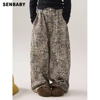 senbaby童装 女童工装裤直筒宽松裤子2025新款美式豹纹长裤