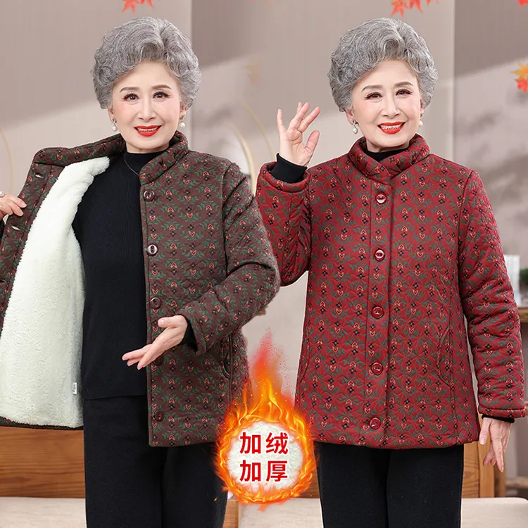 中老年人棉袄女奶奶装棉衣70岁老人衣服婆婆立领80妈妈加绒外套