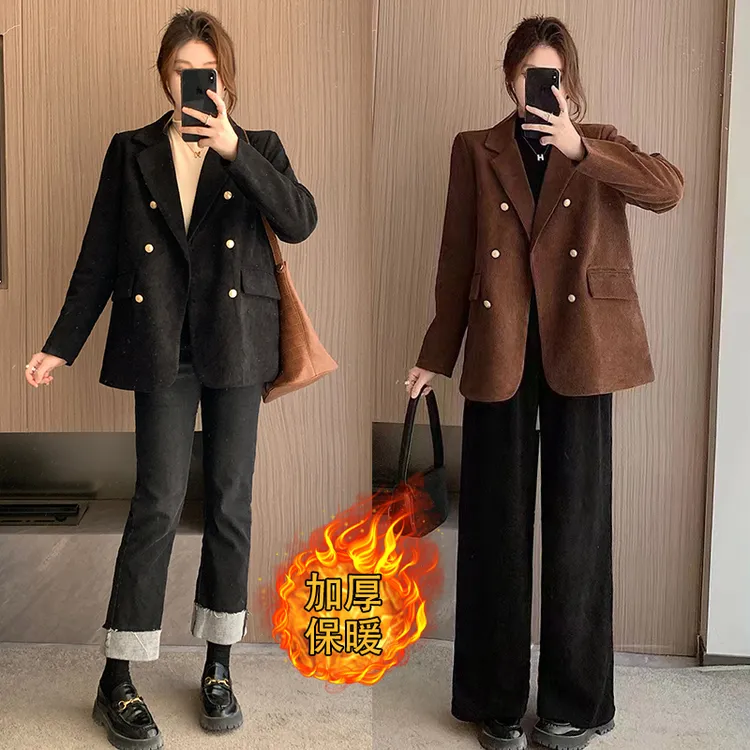 2025秋冬胖mm大码女宽松休闲西服加棉加厚美拉德西装外套18357