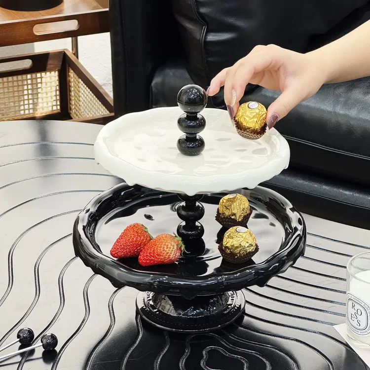 满氛双层水果盘客厅托盘零食点心糖果摆放盘新款轻奢高档摆件陶瓷