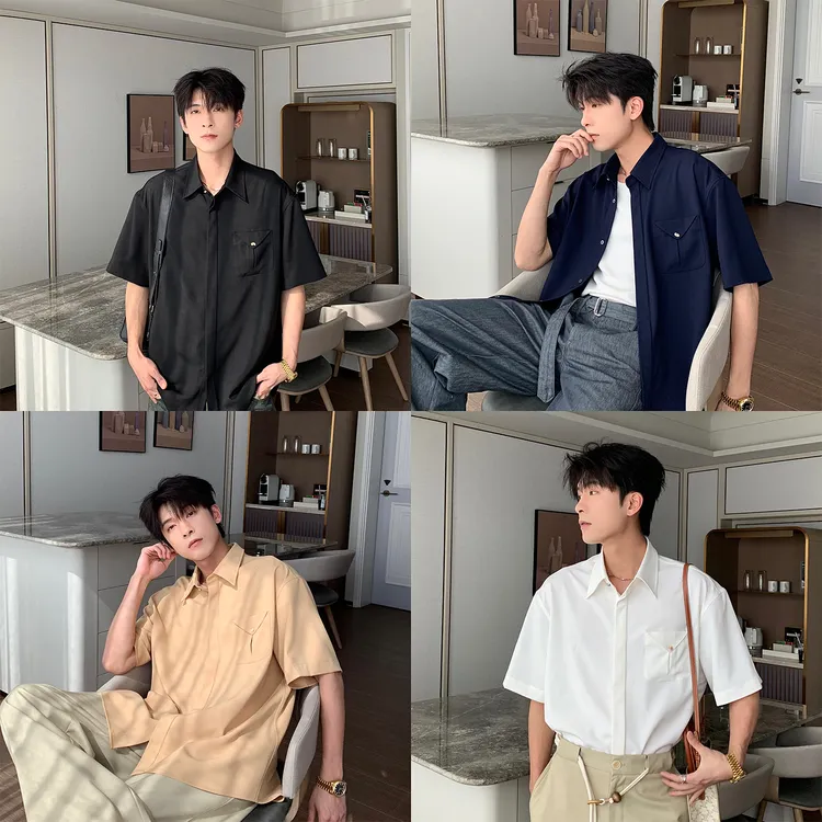 一轩轩轩【巴勒莫街头】夏季cleanfit免烫抗皱短袖男衬衫衬衣25642