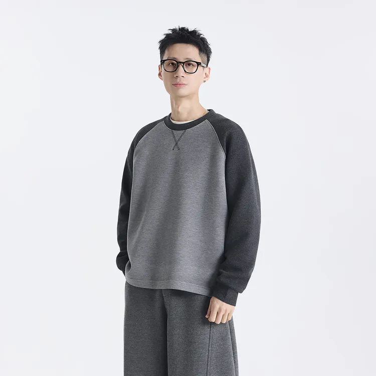 GCCDUPE77『华尔织』华绒羊毛纤维混纺拼色圆领百搭打底衫休闲卫衣