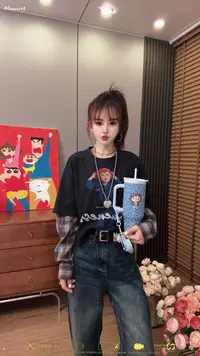 【王小小8009】戴帽子baby假两件长袖T恤秋季百搭宽松