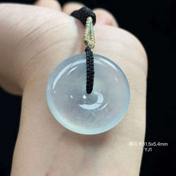 翠小二缅甸天然翡翠平安扣吊坠A货冰种雪花棉冰透18K金镶嵌YJ1