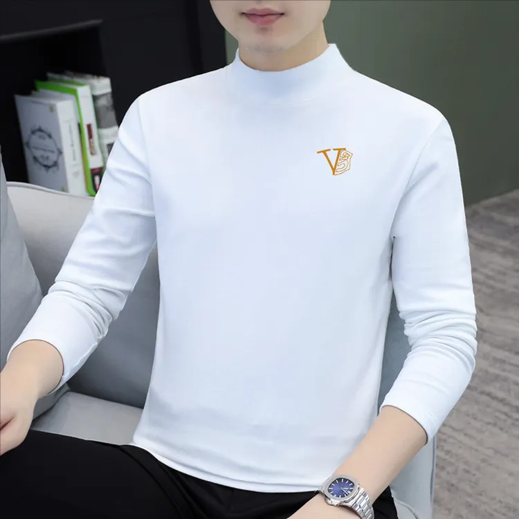 秋季韩版修身男士半高领长袖t恤时尚内搭纯棉潮流紧身中领打底衫