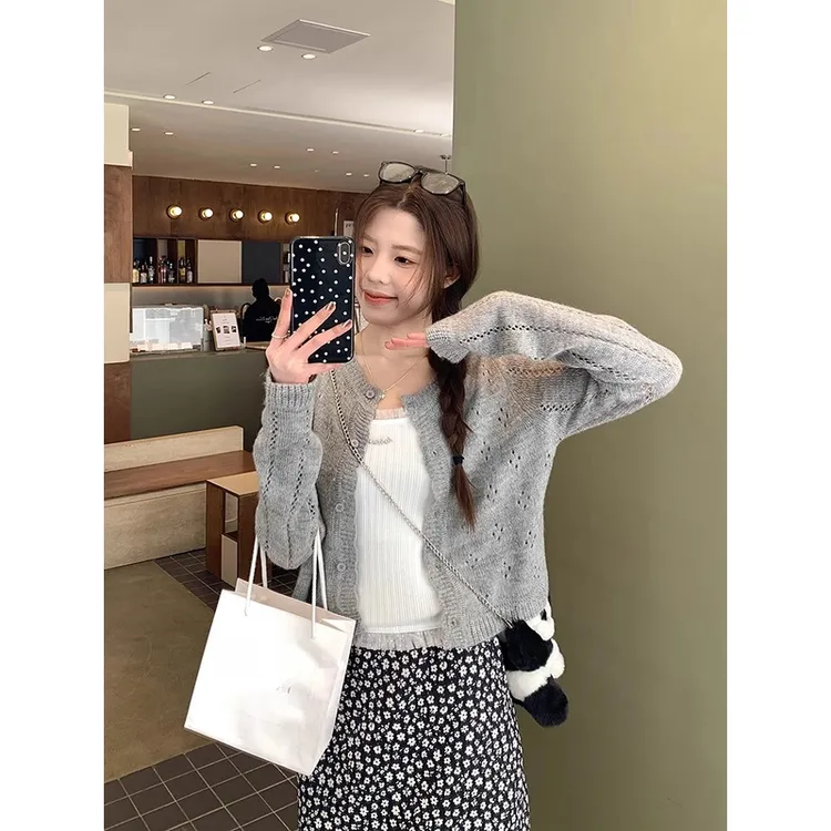 早春韩系毛衣开衫女夏季甜美宽松百搭外搭小个子短款针织薄款上衣