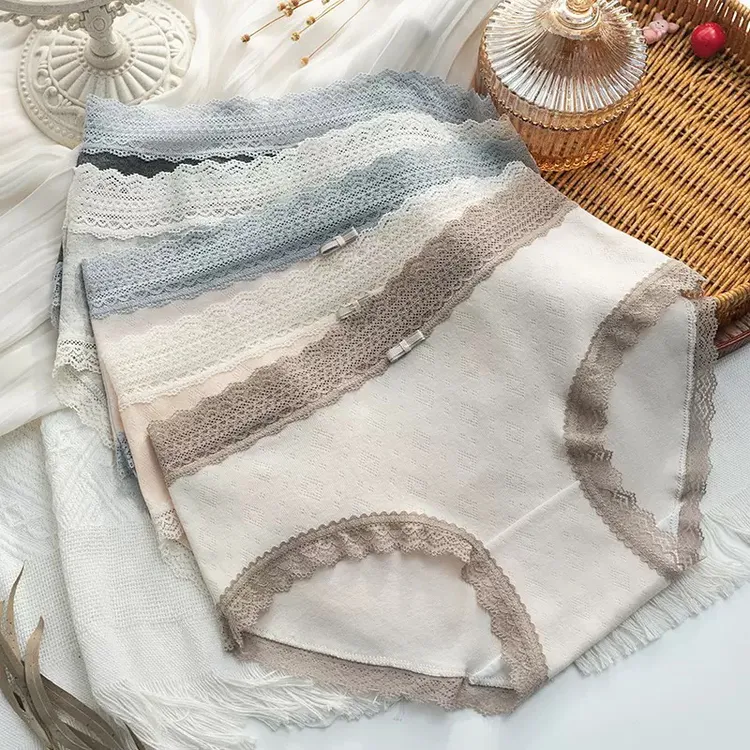 长绒棉抑菌中腰女士内裤7A加长裆蕾丝透气秋冬