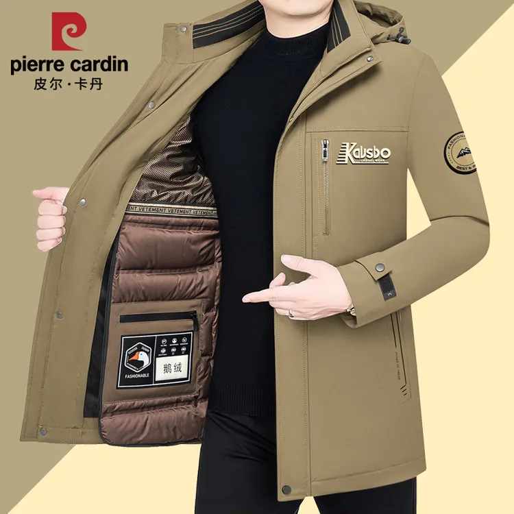皮尔卡丹新款中长款鹅绒服男士加厚保暖冬季休闲可脱卸羽绒服外套