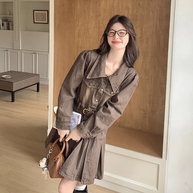 美拉德牛仔春秋女2025新款甜酷风减龄洋气A字群收腰百褶裙裙子