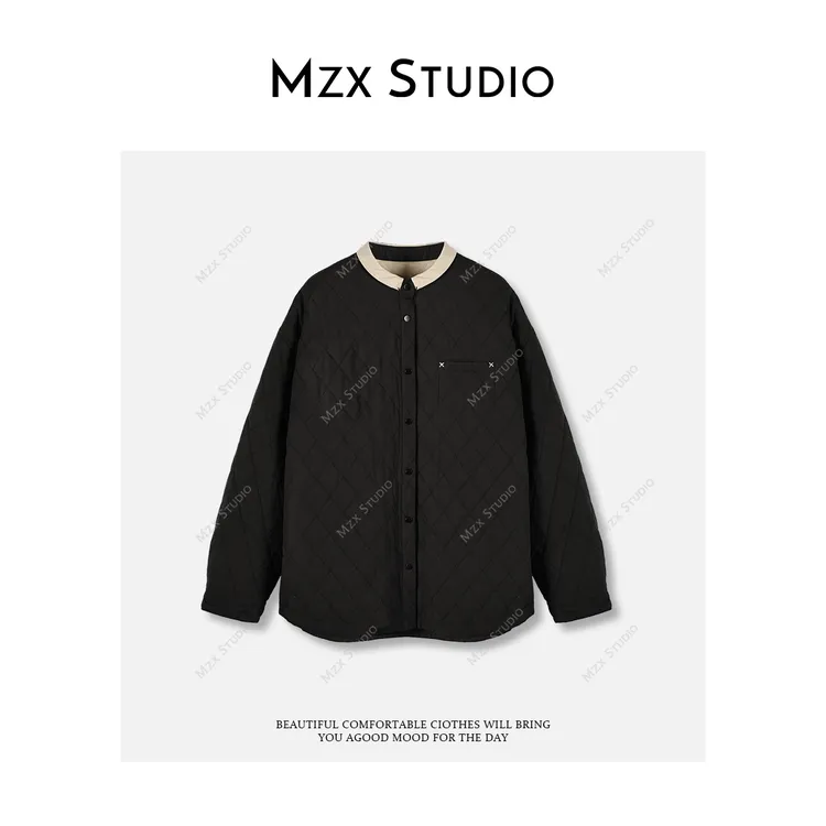 MZX 新中式极简风全棉质感菱形格裥棉宽松棉服外套MF11115-C