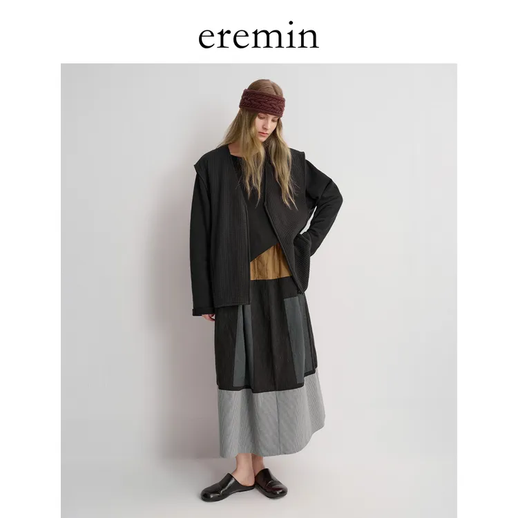 DE Mincollection拼色半裙/格纹多层次撞色廓形A字半身裙55609