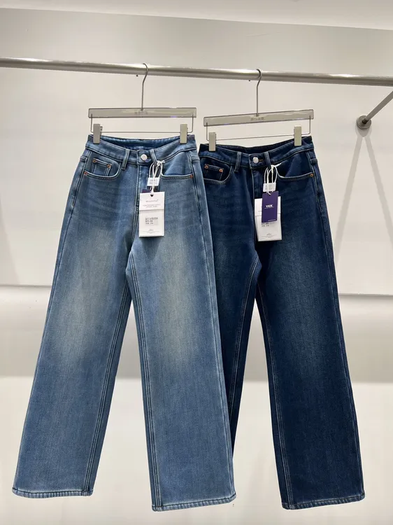 【主播推荐】女士复合绒密密绒直筒牛仔裤6691