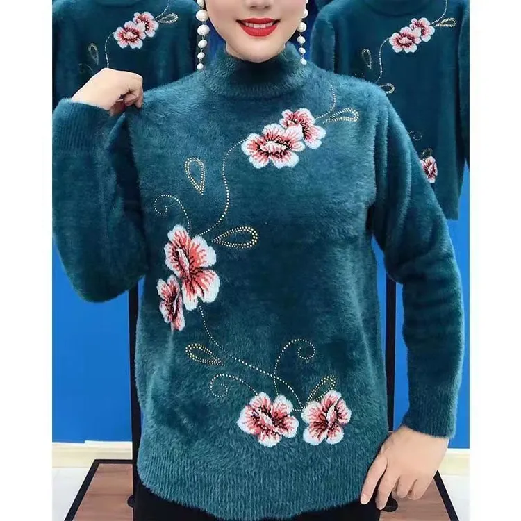 P秋冬经典打底衣中老年毛衣女冬季妈妈装加厚水貂绒宽松大码保暖