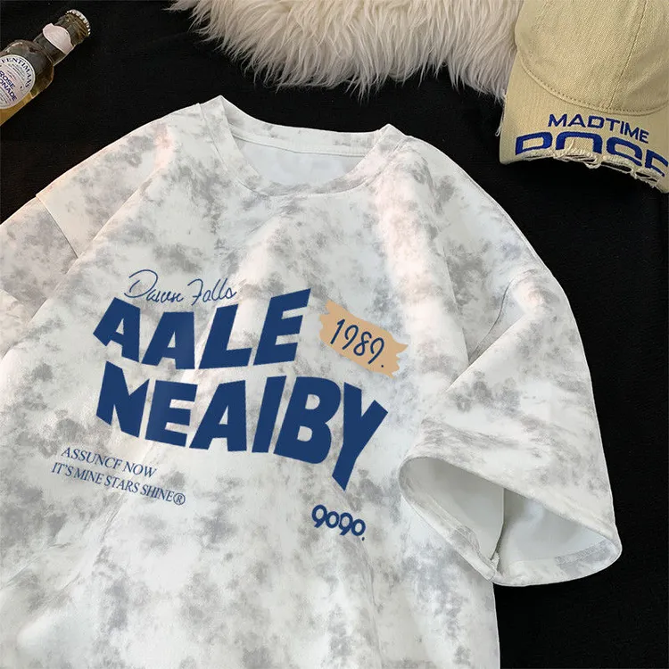 徐太浪美式潮牌扎染纯棉夏季新款短袖T恤男宽松印花潮流半袖体恤