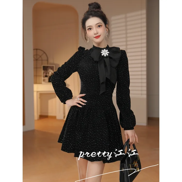 Pretty小众设计师品牌江江定制 小众秋季气质小个子连衣裙45054