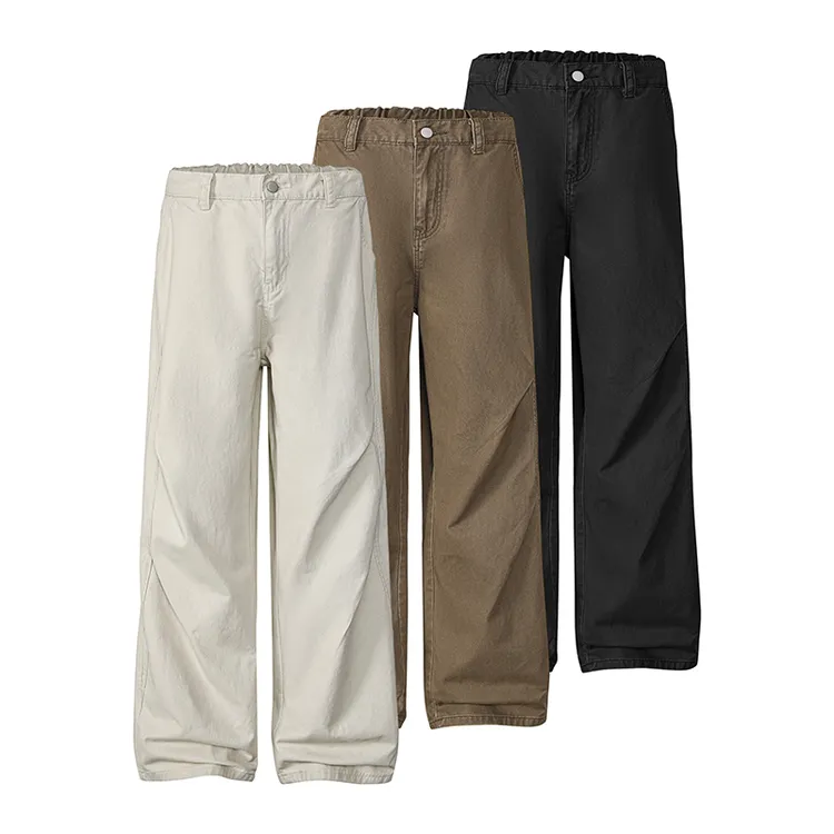 美式棕咖色牛仔裤男秋季新款褶皱设计感工装裤子修身直筒微喇长裤