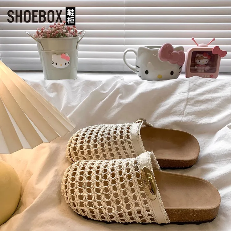 SHOEBOX鞋柜镂空包头拖鞋女夏外穿2025新款一脚蹬厚底网面凉鞋