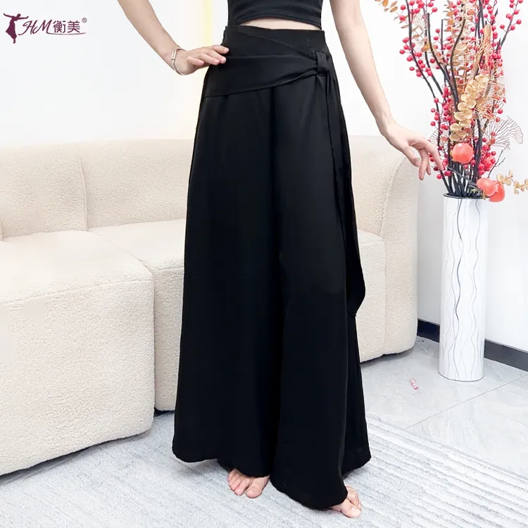 古典舞阔腿裤女秋季设计感系带高腰裤显瘦垂坠感直筒现代舞练功裤