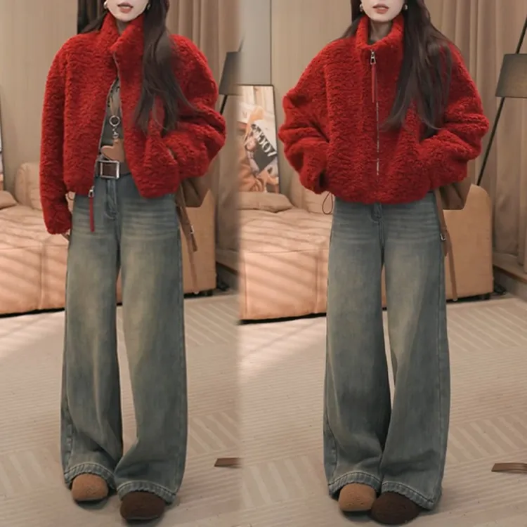 韩版时尚超好看羊羔绒棉服女2025年秋冬新款立领短款保暖棉衣外套