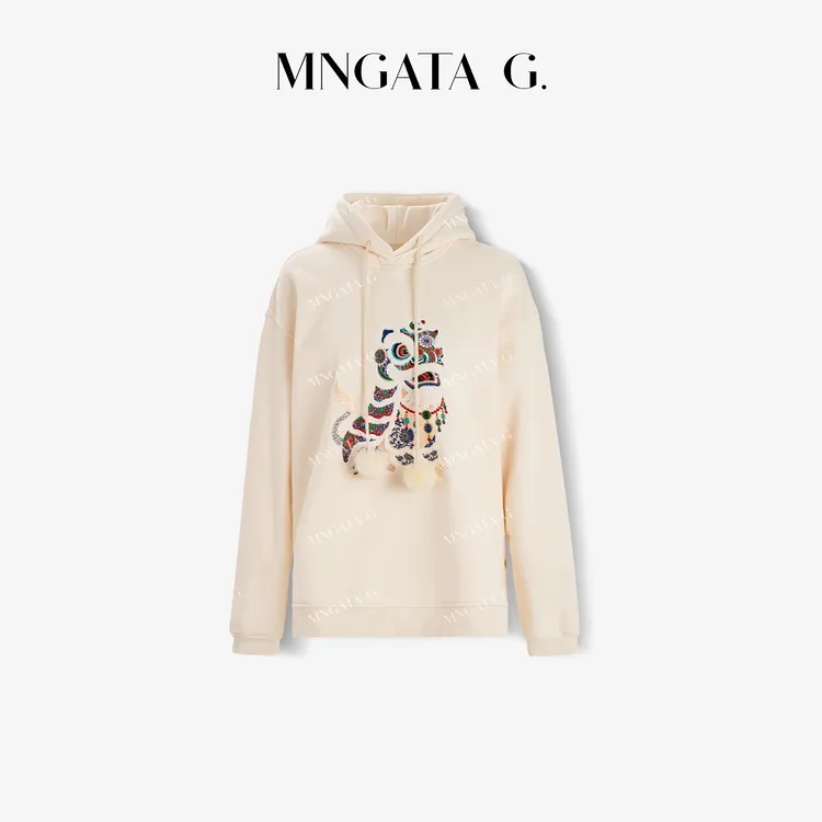 MNGATA G.宫小妍【手工·小醒狮】新中式中国风刺绣秋冬卫衣5090164