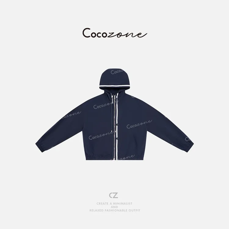 COCO ZONE 刘一一 拉链连帽抽绳领口宽松休闲运动外套CD2A0722