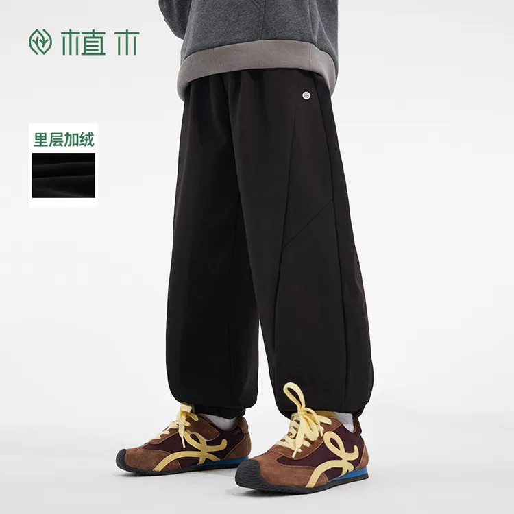 植木童装儿童裤子男童2025秋冬新款休闲裤宽松大码奥粒绒束脚裤长