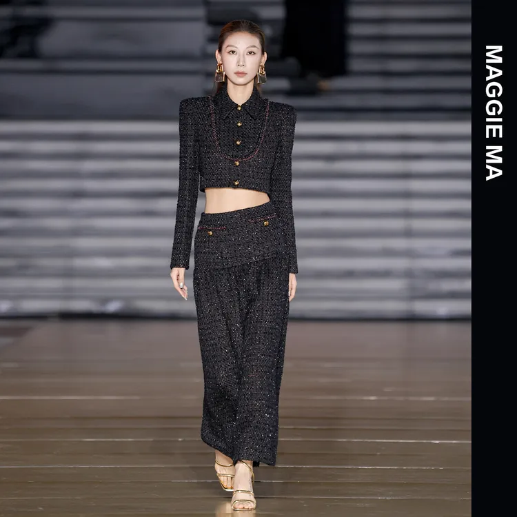 MAGGIE MA马婧设计师款小香风高级感粗花呢大A字裙套装740C/741B
