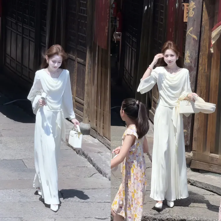 【婷婷】《天鹅湖》缎面气质荡领 设计感裤装套装 TT2SQTH2255