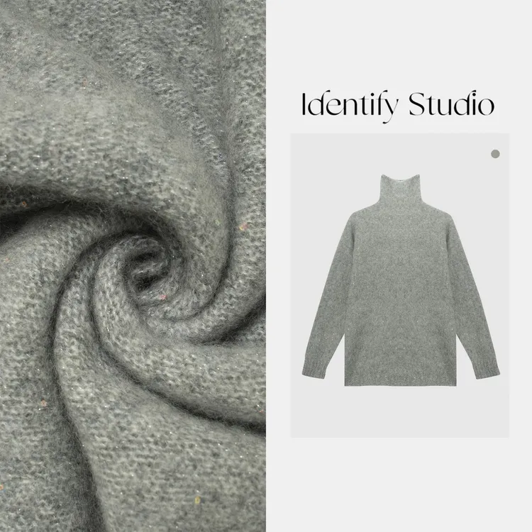 IDENTIFY冬季保暖拉毛经典高领细闪纱线羊毛羊绒上衣25AWG120106