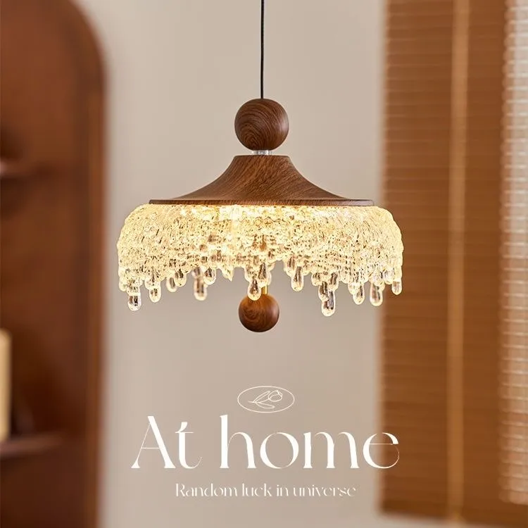 中古升降餐厅吊灯冰山水滴复古胡桃木色过道灯法式触摸小吊灯casa