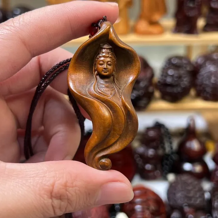 仿古雕刻一叶观音挂件