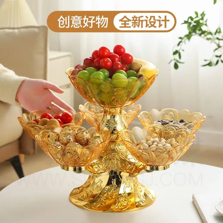 2025年新款家用果盘果篮宫廷元素水果盘可拆卸茶几多层欧式水果盘