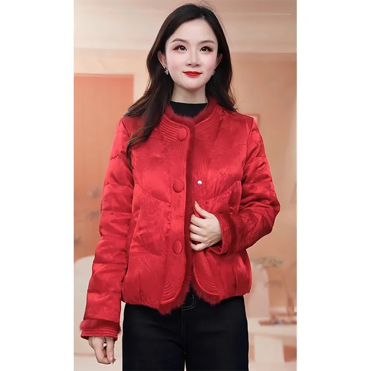 【JJ-Q513】2025年秋冬新款水貂毛国风保暖款毛领女绵羊毛服外套