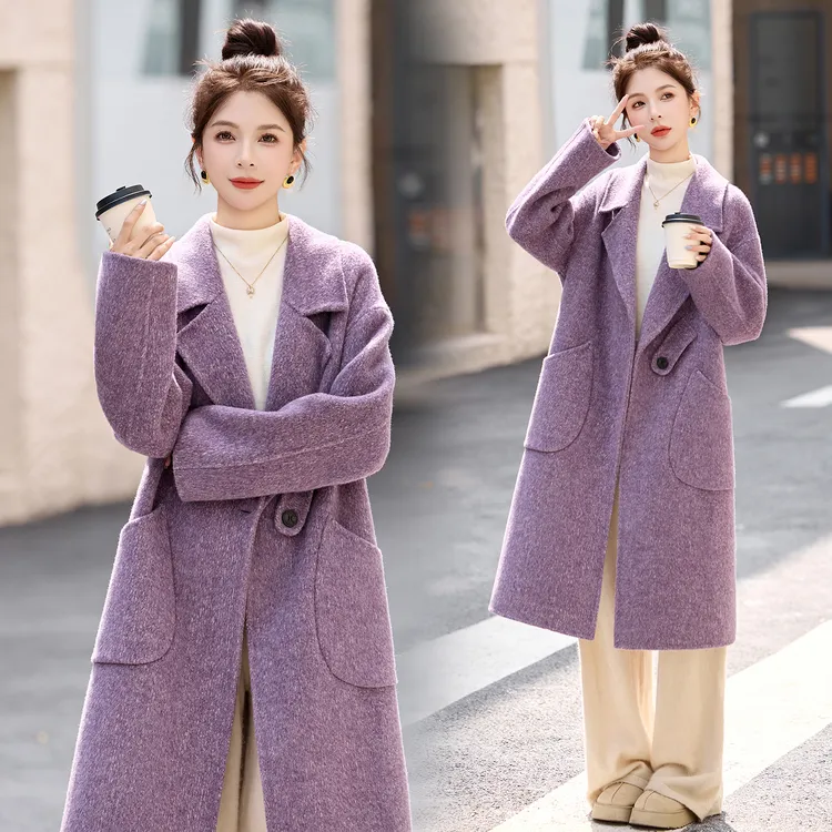 女纯色气质长款秋冬毛呢外套2025秋冬新款毛呢中长款时尚外套双面