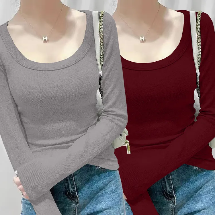 纯色内搭设计感显瘦打底衫韩版秋冬季螺纹长袖纯欲风修身百搭T恤