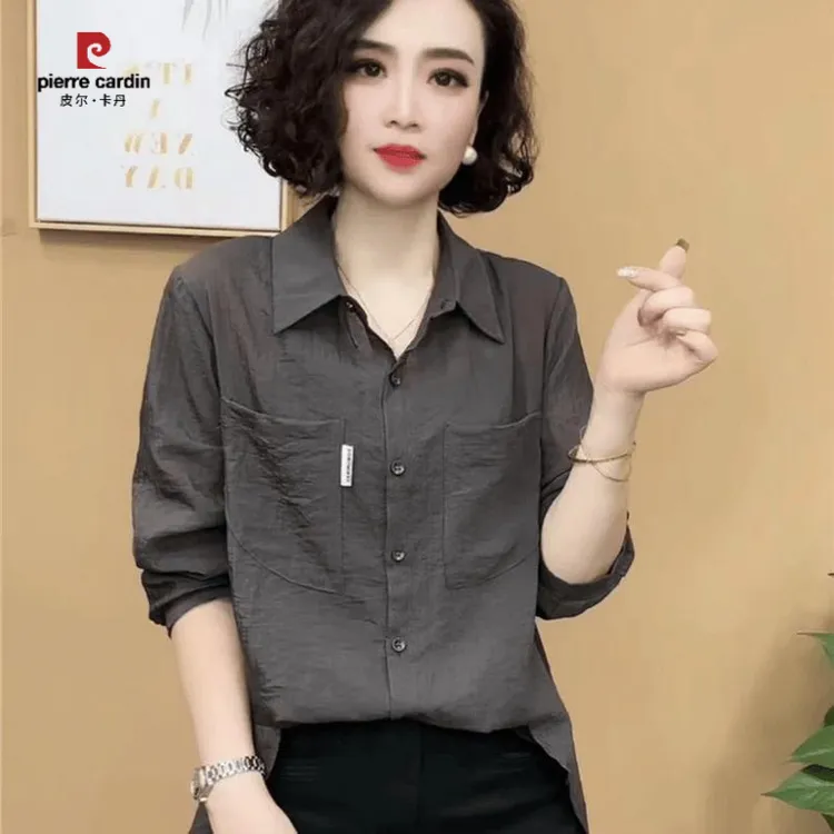 皮尔卡丹2025新款时尚气质百搭显瘦洋气减龄翻领长袖衬衫女上衣