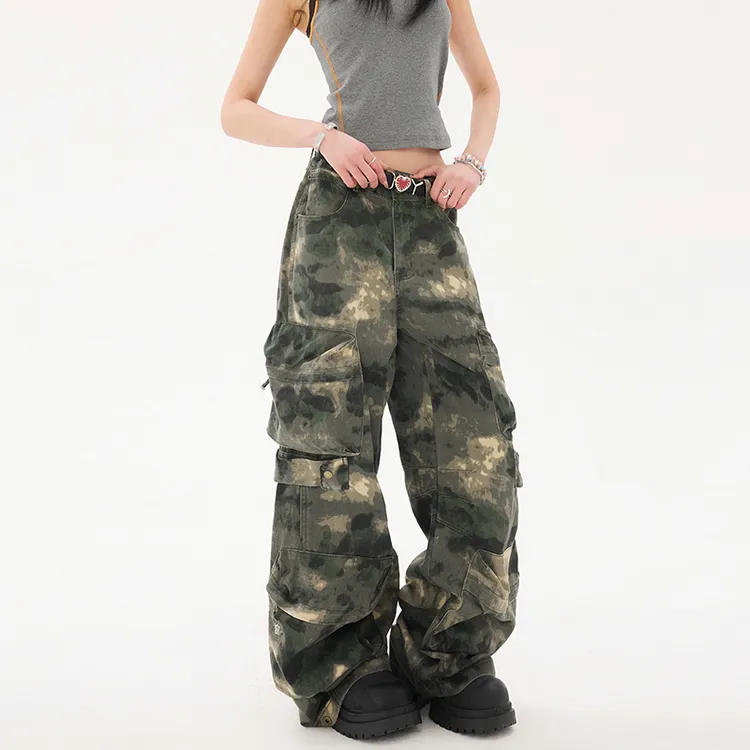 GEMINI 美式直筒宽松迷彩多口袋嘻哈高街街头复古夏季工装裤秋季