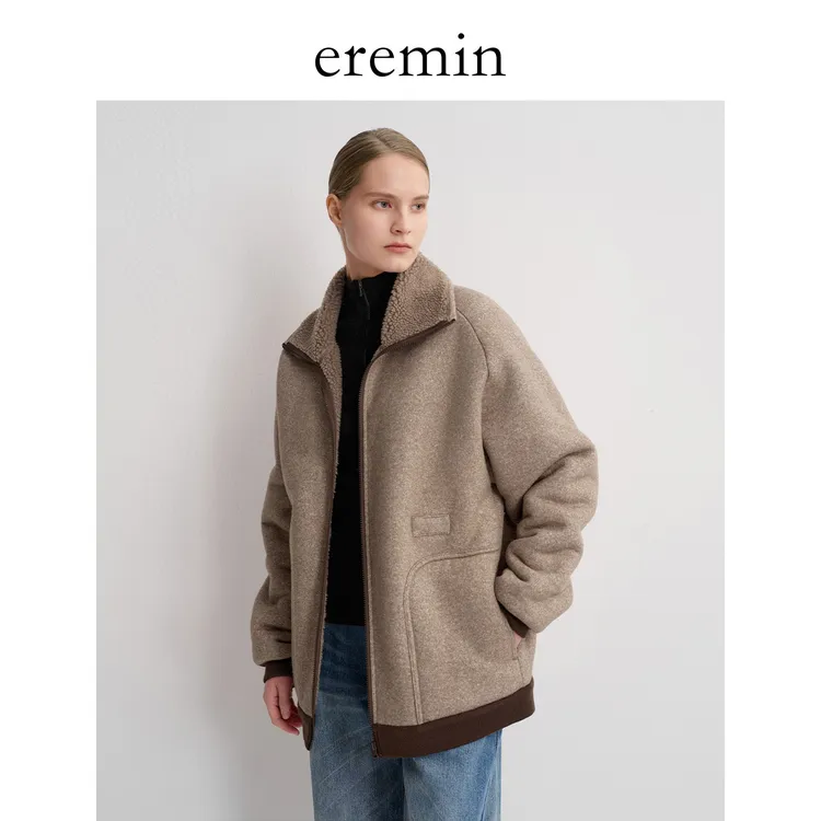 DE Mincollection羊羔绒外套/冬季厚款颗粒绒拉链翻领外套55913