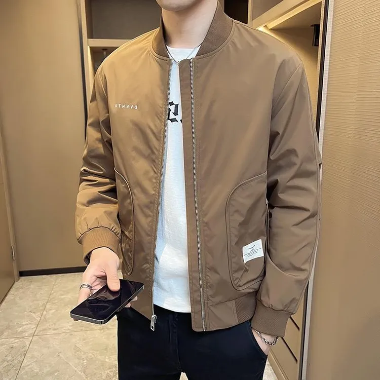灏吉弧韩式春秋男士休闲棒球领夹克简约修身外外套百搭时髦薄夹克