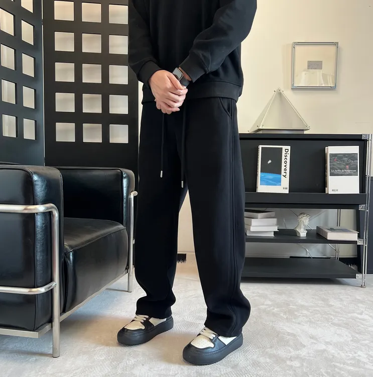 春秋加绒高弹直筒透气直筒裤裤子卫裤净版休闲裤冬季高级感男裤潮