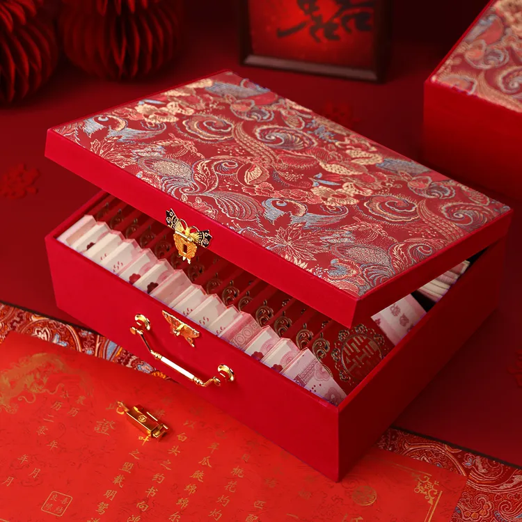 订婚装彩礼现金礼盒子结婚礼用品大全高档10万聘礼提亲下聘礼金箱