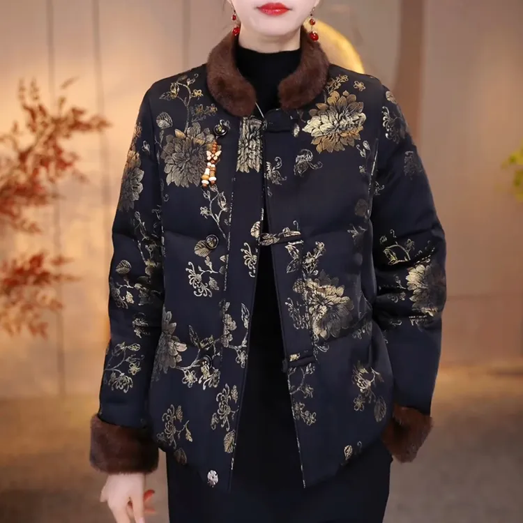 加厚毛领短款棉衣外套2025冬新款时尚气质妈妈显瘦新中式保暖棉袄