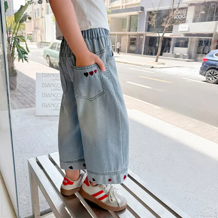 戴维贝拉【断码】女童夏季薄款天丝牛仔裤新款宝宝直筒长裤夏装儿童