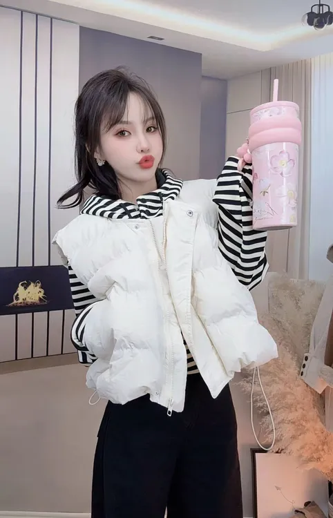 【西柚专属】短款秋季薄款百搭风拉链圆领棉马夹加厚百搭网红拼接