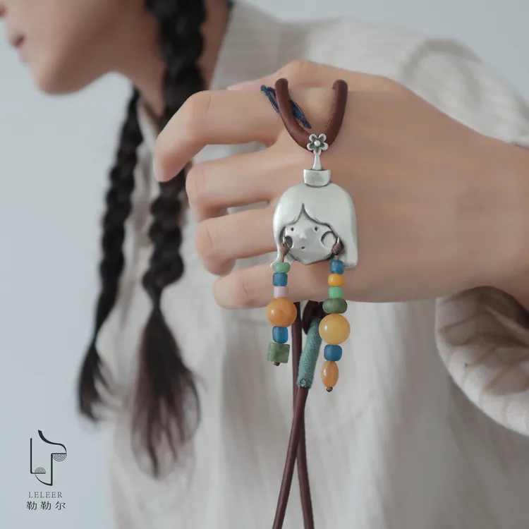 坠链均925银 勒勒尔叮当小扣盘扣项链简约小众设计感纯手工女孩